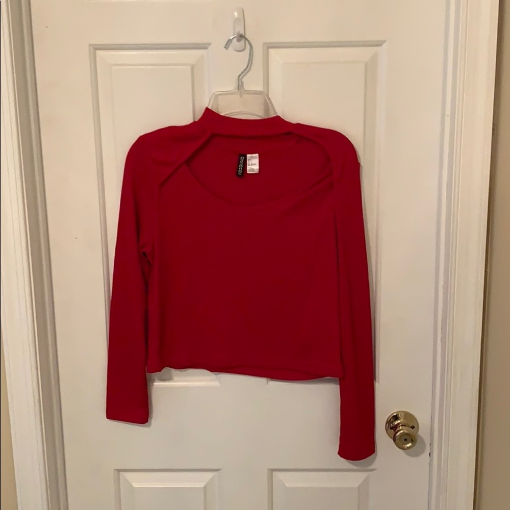 trendy red long sleeve shirt